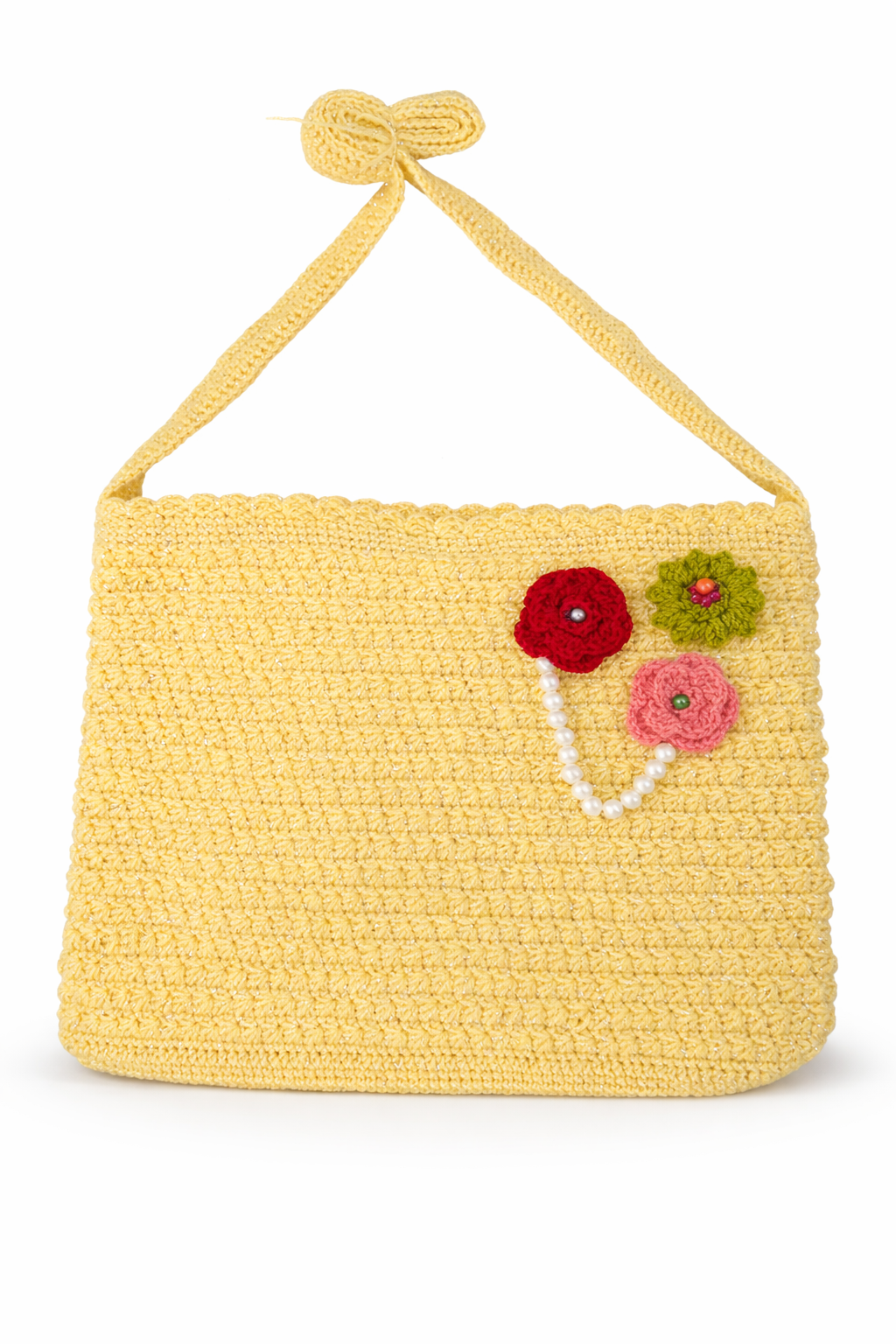Handmade crochet shoulder bag with flowers