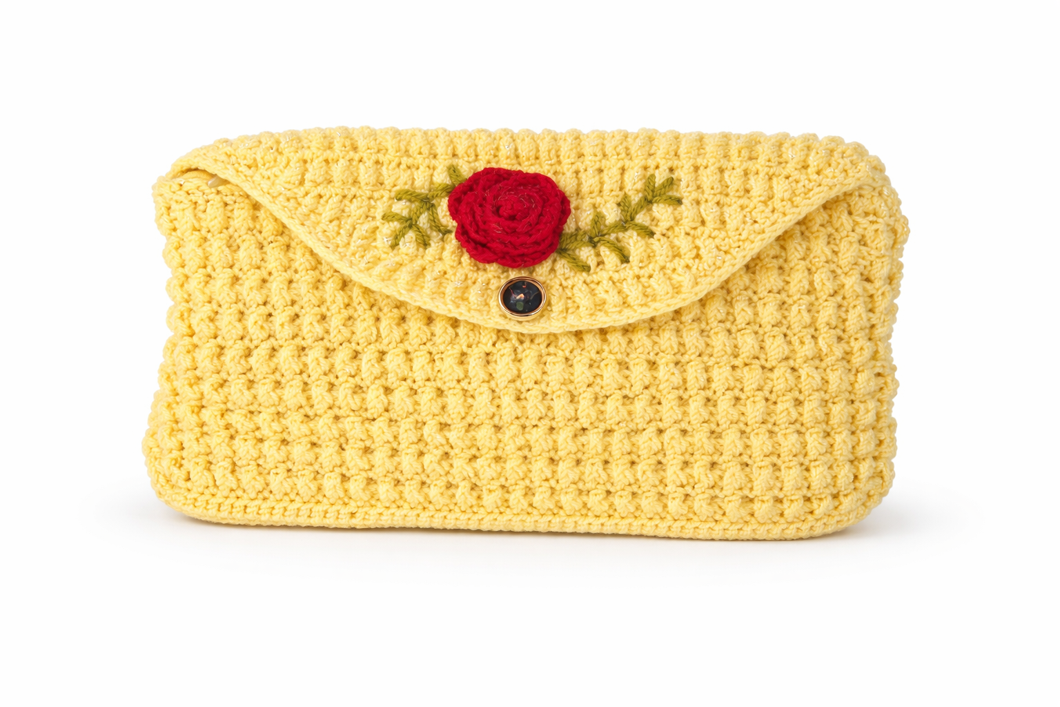 Handmade yellow crochet shoulder bag with flowers