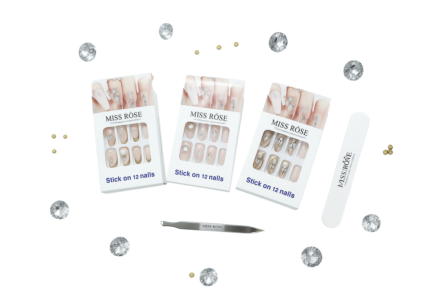 (3Pack) Of Fancy Nail Art Set – 12pcs In Each Natural & Comfortable