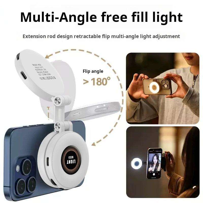 W50 Portable Magnetic Phone Selfie Light 360-Degree Rotation Adjustable Color Temp 2700K-6500K Eco-friendly ABS