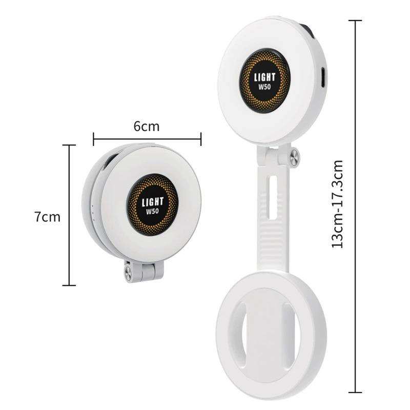 W50 Portable Magnetic Phone Selfie Light 360-Degree Rotation Adjustable Color Temp 2700K-6500K Eco-friendly ABS